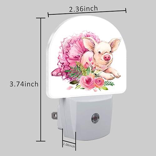 Image of Watercolor Cute Flower Pig Night Light for Kids, LED Night Light Plug into Wall with Dusk to Dawn Sensor for Girls Boys Women Men Room Decor, Hallway, Kitchen, Bathroom, Nursery, Stairs