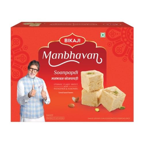 Bikaji Soan papdi manbhavan 500g & soya sticks 200g & bhujia 200g | Indian Sweet & Savory Snack Combo | 900g (31.74oz) Gift Pack