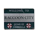 Cartel de metal con texto en inglés «Welcome to Raccoon City, Home of Umberella», vintage, jardín, dormitorio, cafetería, bar, cueva de hombre, decoración de pared, póster de metal de 8 x 12 pulgadas