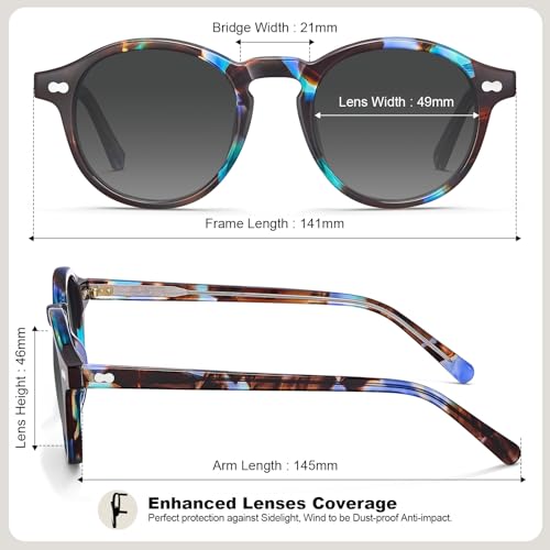 CARFIA Round Acetate Polarized Sunglasses for Women Fashion Retro Sun Glasses CA52664