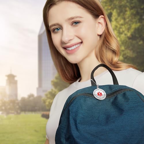 Divoti Medical Alert Food Allergy Bag Tag, Polished Stainless Steel Charm with Single Side Bold Text - Durable, Rust-Proof & Waterproof, Zipper Pull Attachment for Backpacks, Bags, Travel4