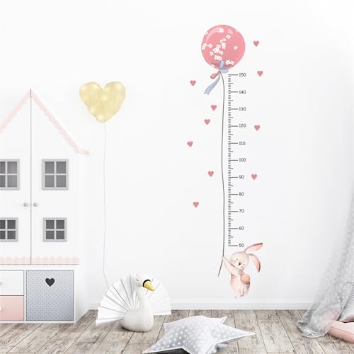 CULASIGN Kinder Höhe Diagramm Wandtattoo Messlatte, Abnehmbar DIY Hase Wandaufkleber Kinder, Wandbild Wandsticker für Kinderziemmer Dekoration (Pink)