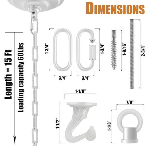 Image of 15 Ft Heavy Duty Hanging Chain Kit (White) | with Connection Locks & Swag Ceiling Hooks for Lighting Fixture, Chandelier, Pendant, Lantern, Swag Lamp, Bird Feeder