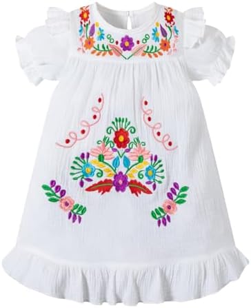 Yruiz Kid Toddler Mexican Dress for Girl Cinco de Mayo FiestaFloral Embroidery Traditional Dress Birthday Party （3T）