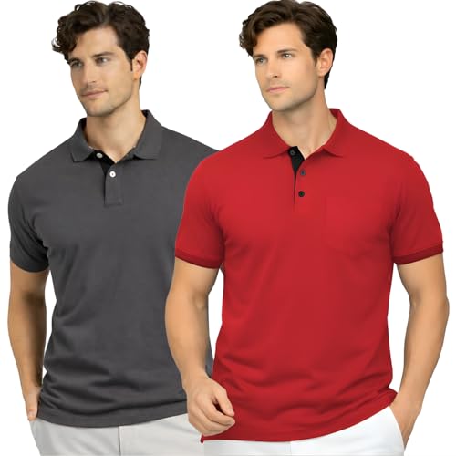 Image of Men's Premium Cotton Pique Polo T-Shirt, Classic Fit Short Sleeve Casual Summer Shirt, Soft & Breathable Fashion Polo