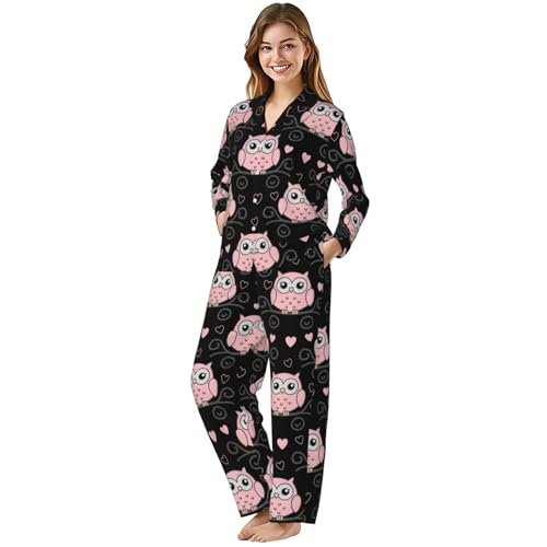 Image of Women'S Long Sleeve Pajama Set Soft Loungewear Button-Down Top & Elastic Waist Pants S- 2XL
