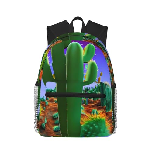 Sac à dos Cactus Desert universitaire léger noir avec poches pour homme et femme