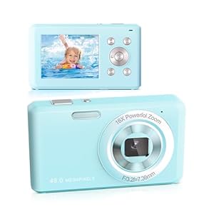Appareil Photo Numérique, HD 1080P avec Carte Mémoire 32 Go, Appareil Photo 48 Mégapixels, écran LCD 2,4 Pouces, Zoom Numérique 16x pour Les Enfants, Les Filles, Les Adolescents(Bleu)