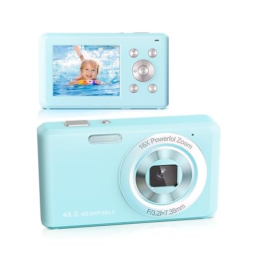 Fotocamera Digitale, HD 1080P con Scheda di Memoria da 32 GB, Fotocamera da 48 Megapixel, LCD da 2,4 Pollici con Zoom Digitale 16x per Ragazze, Adolescenti, Ragazzi e Principianti (Blu)