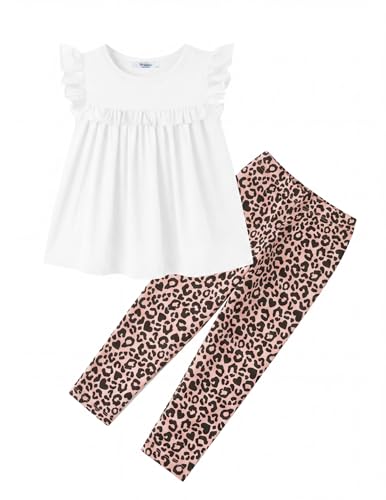Image of Arshiner Toddler Girls 2-Piece Outfits Ruffle Sleeve Tee & Elastic Waist Pants Kids Summer Clothing Set For 2-10 Years
