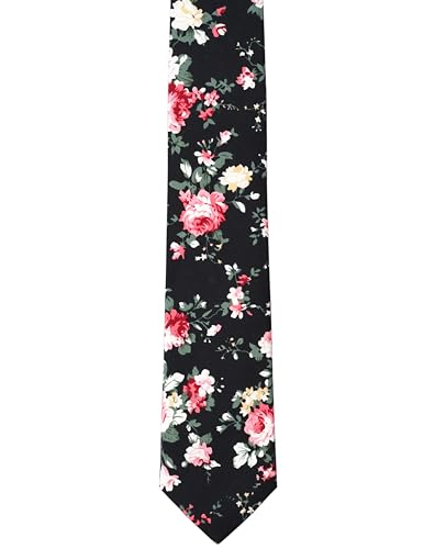 Image of BELLUNO Men's Cotton Floral Skinny Tie, 2.5 inch Width, with Gift Box