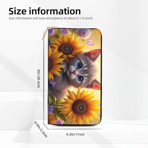 Cute Yellow Sunflower Cat Print Wallet Women, Leather Bifold Multi Card Wallet, Long Purse Women's Wallets2
