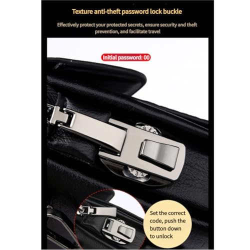 شنطة يد جلد للرجال، شنطة يد أنيقة للأعمال مع منظم متعدد الجيوب، مقبض مريح مقاوم للخدش لأساسيات السفر (لون أسود مع قفل أمان)