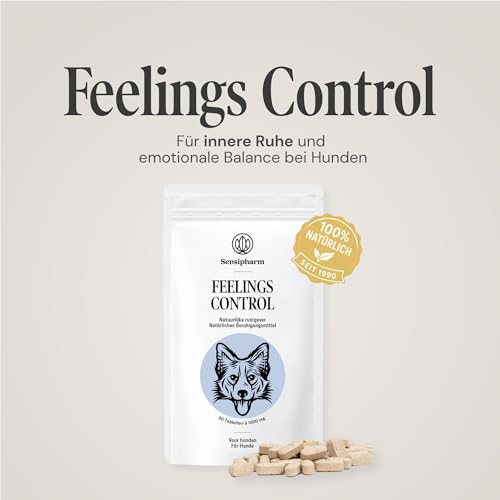 Feelings Control - Beruhigungsmittel für Hunde bei Angst, Stress & Unruhe - natürliche Anti-Stress Beruhigungstabletten bei Reisen, Feuerwerk & Nervosität - 90 Tabletten à 1000 mg - Sensipharm