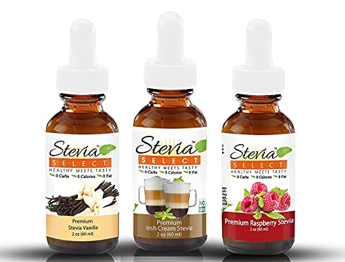 Stevia Drops Raspberry, Vanilla, & Irish Cream Stevia Select Keto Sugar-Free Flavors Bundle Pack (3) #TOP27