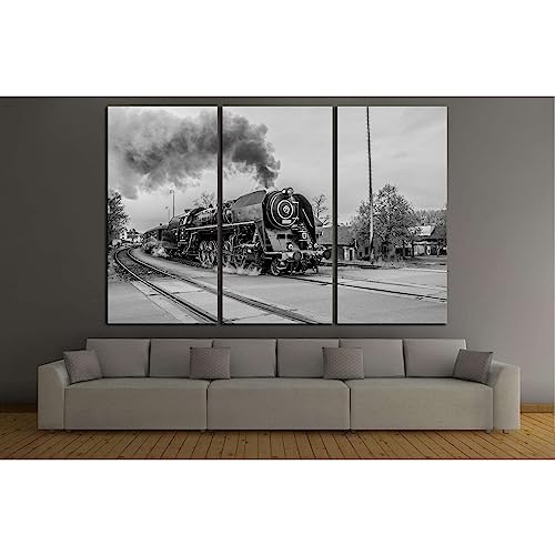 Impression sur toile train noir et blanc ZELLART 115x75 cm Tableau deco pret a accrocher