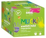 KREUL 2305 - Mucki Fingerfarben Premium Set Wild Child, 8 x 150 ml Farbe in Wei&szlig;, Gelb, Orange, Pink, Zauber-Lila, Diamanten-Blau, Gr&uuml;n, Drachen-Silber, auf Wasserbasis, f&uuml;r Kinder ab 2 Jahren