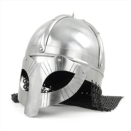 Gjermundbu Viking Helmet with Chainmail | Medieval Warrior Wearable Armor Helmet | Leather Padded Lining| Roman Trojan Warrior Knight Spartan LARP Costume