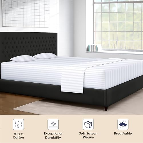 Image of SGI 108 inchx80 inch 4 Pc Florida King Sheet Set 600 TC 18 inch Deep, White Stripe