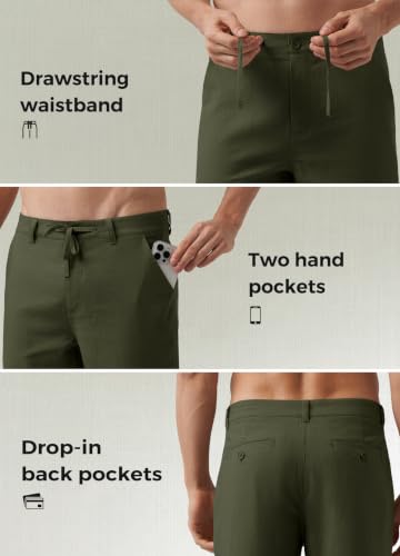Image of Willit Men's Linen Pants Casual Lightweight Drawstring 29 inch 30 inch 32 inch