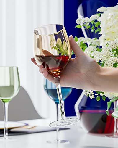 Omita Colored Wine Glasses Of 4-15.72 Oz Long Stem Hand Blown Premium Crystal Wine Glass For Red Or White Wine, Parties, And Daily Use Decorative Drinking In Elegant Colors #TOP5