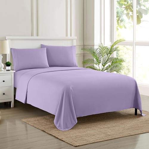 Twin XL Sheets - Breathable Luxury Sheets with Full Elastic & Secure Corner Straps Built In - 1800 Supreme Collection Extra Soft Deep Pocket Bedding Set, Sheet Set, Twin XL, Lavender