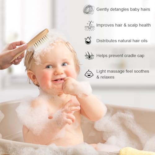 Aolso Baby Hair Brush, 3PCS Baby Hair Brush with Wooden Handle - Image 3
