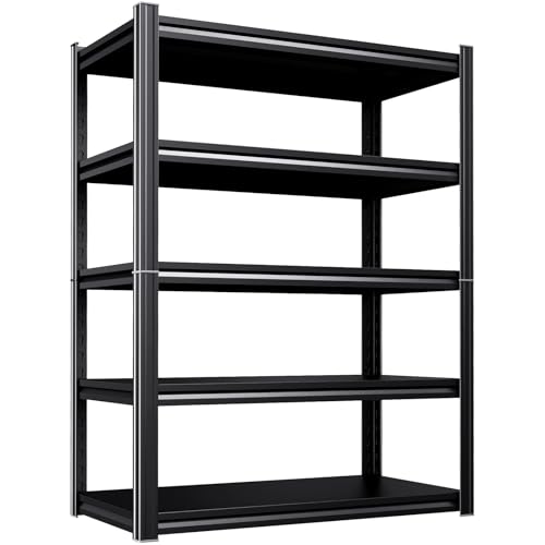 Image of 46 inch W Heavy Duty Garage Shelving - 5 Tier Metal Storage Shelves (2500 LBS Total Capacity), Adjustable Steel Utility Rack for Pantry, Warehouse, Basement, Shop - 71.2 inch Hx46 W x 20 inch D,Black