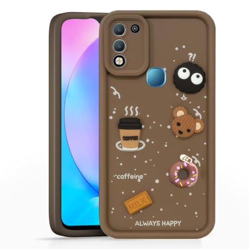Image of Bintage Cute Fun Ball | Taddy Cartoon 3D Smiley Coffee Cup | Milk Donut | Full Protection Rubber Back Cover Compatible for Infinix X688C / Smart 5 - Brown