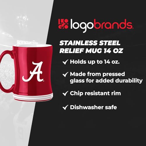 Image of Logo Brands NCAA Alabama Crimson Tide 14 oz Relief Coffee Mug - Officially Licensed Mug, Sculpted 3D Logo and Team Colors - Comfortable Handle and Glossy Finish for College Sports Fans