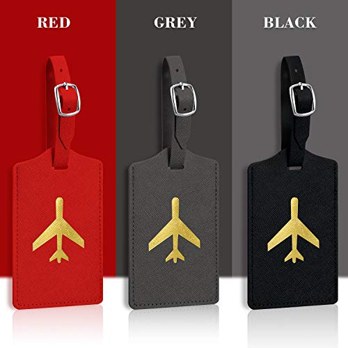 6 Pieces Luggage Tags Suitcase Tag Travel Bag Labels Leather Instrument Baggage Bag Luggage Tags for Travel Bag Suitcase (Black, Gray, Pink, Red, White, Champagne Gold)4