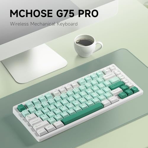Image of MCHOSE G75 PRO Wireless Mechanical Keyboard Tri-Mode Connection Gaming Keyboard Hot Swappable Custom Gasket Structure Pre-lubed Linear Switches Double Shot PBT Keycaps RGB Backlit White&Green