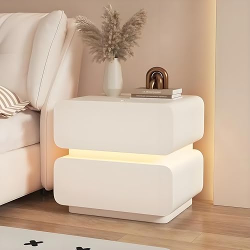 Comodino moderno a LED con cassetti, piccolo comodino per camera