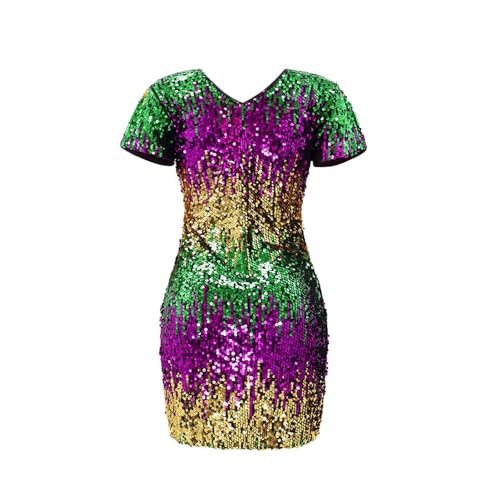 Robe à paillettes de fête manches courtes mini robe de soirée - 7