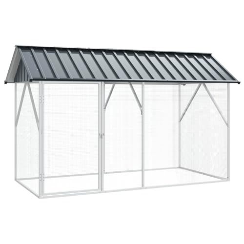 Emmtore Vogelkäfig Anthrazit Verzinkter Stahl Garten und Terrasse modernes stabiles Vogelhaus offener Raum für Vögel rechteckiger Käfig 112 x 227 x 141 cm