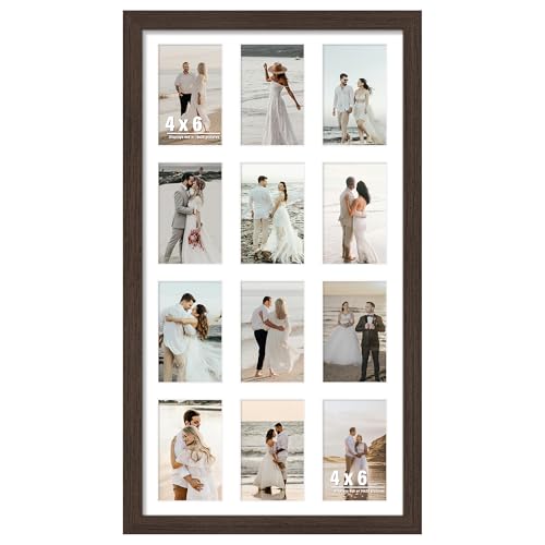Image of DUENPY 14x26 Collage Picture Frame 4x6 Collage Picture Frame Displays Twelve 4x6 inch Photos Available Horizontal Wall Mounting Display and Vertical Walnut