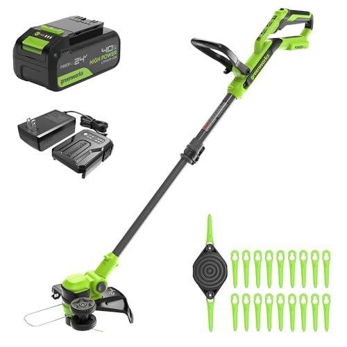 Greenworks 24V 12 Cordless String Trimmer/Edger (Includes 20 Blades) 4.0Ah Battery and Charger Included