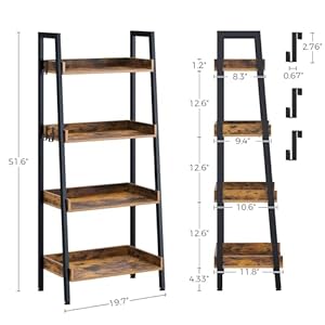 Rolanstarbookshelf4tierladderbookshelfwith3hooksindustrialbookcasesfreestandingdisplayplantshelveswithmetalframeforlivingroomrusticbrown Urban Country Home Decor Rolanstar bookshelf 4 tier ladder bookshelf with 3 hooks industrial bookcases freestanding display plant shelves with metal frame for living room rustic brown urban country home decor