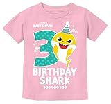 3rd Birthday Baby Shark Shirt - 3 Year Old Outfit for Toddler Boy or Girl - Kids Party T-Shirt 4T Light Pink