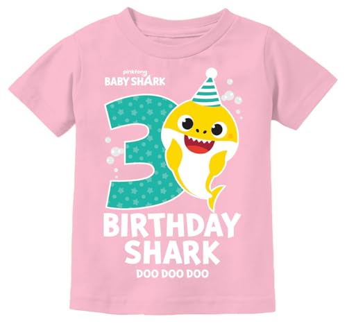 3rd Birthday Baby Shark Shirt - 3 Year Old Outfit for Toddler Boy or Girl - Kids Party T-Shirt 4T Light Pink