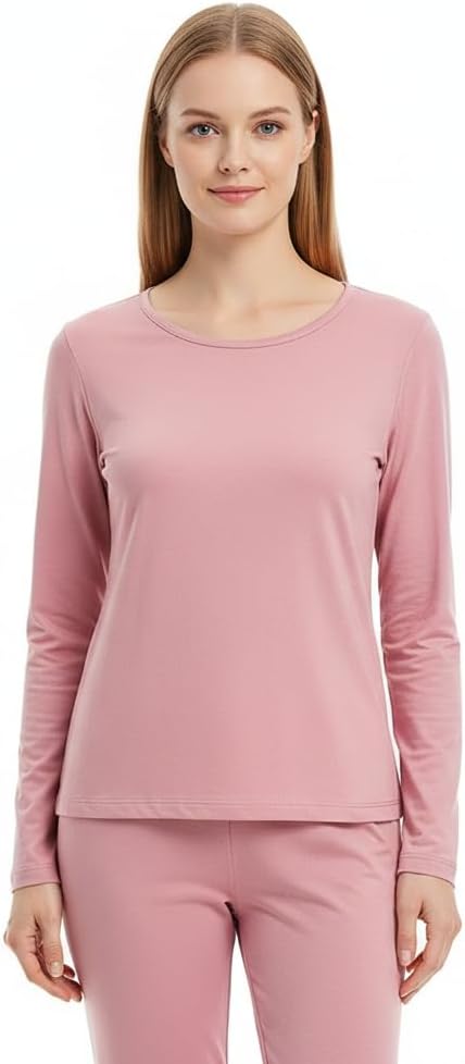 Women's 95% Modal Thermal Underwear Set, Slim Lightweight Base Layer Top and Pants for Spring Winter Daily Layering (Pink,2,XX-Small)