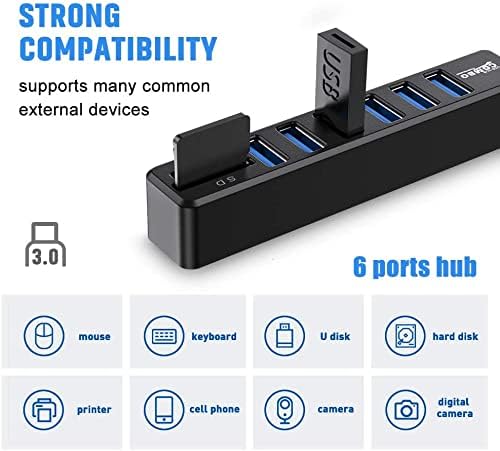 Auanoz USB Hub 2.0 1m Cable 8 in 1, USB Adapter to 6 USB 2.0 Expansion + SD TF Card Reader for Laptop, iMac, Desktop, USB stick, memory card and other USB devices