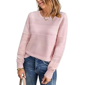 Arach&Cloz Womens Spring Fall Sweaters 2026 Trendy Crochet Crew Neck Long Sleeve Knit Pullover Tops Fashion Clothing