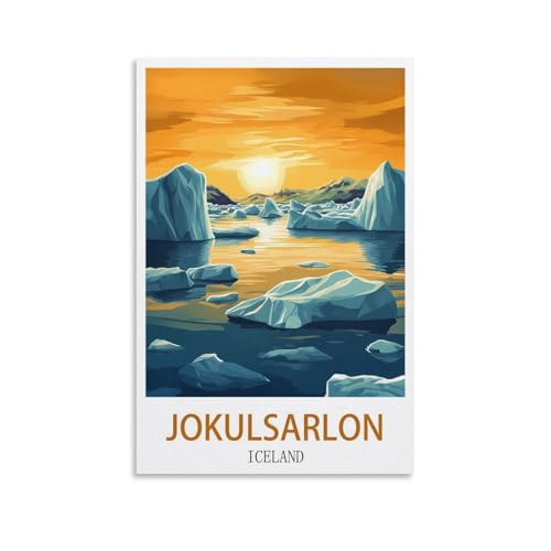 ZHILIJING Poster de voyage vintage Jokulsarlon Islande, 20 x 30 cm, peinture sur toile, affiches murales et impression d'art moderne pour décoration de chambre à coucher