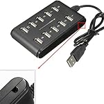 Xiaokeis 10-Port USB 2.0 Hub - Alimenté, Portable avec apparence de mode, adapté à l'usage domestique, Mini USB Port peut être Space Sauvage (Noir)