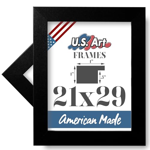 US Art 21x29 Modern Black 1 Inch Flat Picture Frame, Composite Wood Wall Decor for Wall Art, Featuring Preinstalled Hangers, UV Filtering Shatterproof Plexiglass, 100% American Made Poster Frame