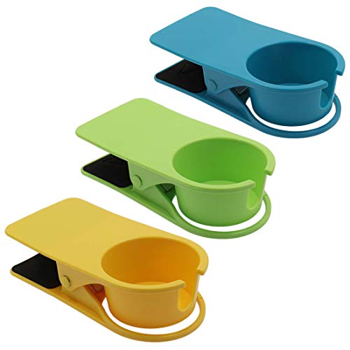 Jiozermi 3Pcs Drinking Cup Holder Clip Desk Drink Holder Clip Adirondack Chair Cup Holder with Clip Cup Clip Holder for Water Drink Beverage Soda Coffee Mug(Blue Green and Yellow)