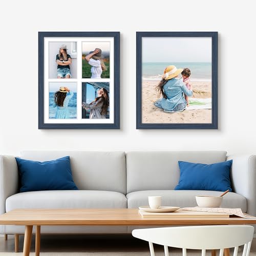 Image of DUENPY 12x16 Picture Frame 5x7 Collage Picture Frame Displays Four 5x7 inch Photos or 12x16 (Without Mat) for Available Horizontal Wall Mounting Display and Vertical Navy Blue