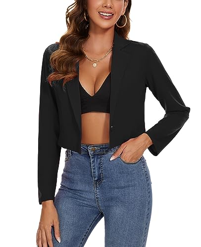 MINTLIMIT Women's Cropped Blazer Long Sleeve Notched Lapel Button Jackets Blazer Casual Work Office Cardigan Suit Jacket4