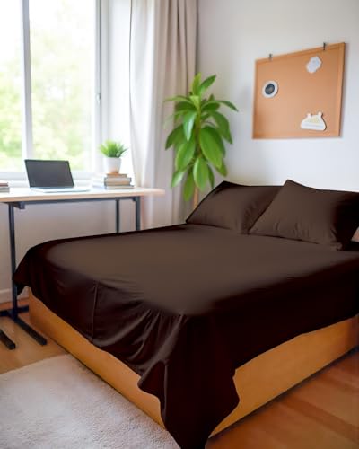 Image of Microfiber Double Size Bedsheet with 2 Pillow Covers | Ultra Soft & Breathable Flat Sheet | Wrinkle-Resistant, Premium Comfort for Everyday Use |Size (90 inch x 100 inch) Brown